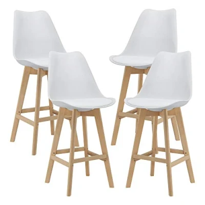 Abbildung von [en.casa] Barhocker 4er Set Barstuhl mit Rückenlehne Bistrohocker 4 Teilig Tresenhocker auf Buche Gestell Weiß