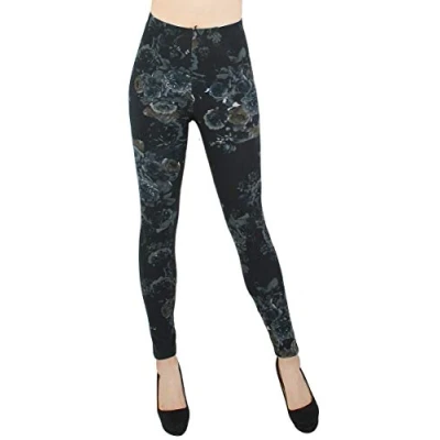 Abbildung von dy_mode Leggings Damen Blumen Muster Leggins bunt Gemustert JL096 (JLPoly003 NightBloom)
