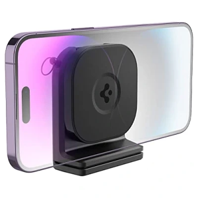 Abbildung von Spigen OneTap MagFit Handyhalterung Flugzeug für Magsafe, Verstellbare Klemmhalterung, Tragbarer Handy Stander iPhone 16 Pro Max, Pro, Plus, 16, 15, 14, 13, 12 Modelle Schwarz