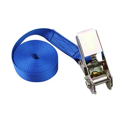 Abbildung von Supertool Sicherungsgurte, robuste Spanngurte mit Ratsche, Zurrkapazität 800 kg Bruchfestigkeit für Rasen Ausrüstung, Motorrad, 1 Stück, Blau, 25 mm x m