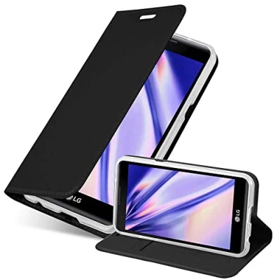 Abbildung von Cadorabo Hülle kompatibel mit LG X Power aus Premium Kunst Leder Flip Klappbare Stoßfeste Magnetische [Standfunktion] [Kartenfächern] Cover für Tasche in Schwarz