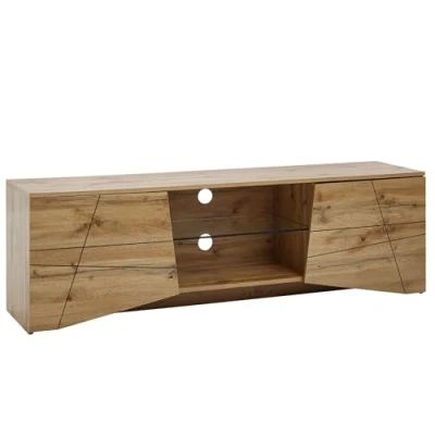 Abbildung von FINEBUY Lowboard FB76452 (Holz Eiche Dekor 160x50x40 cm mit zwei Türen), TV Kommode Hoch, Schrank Modern, Fernsehtisch