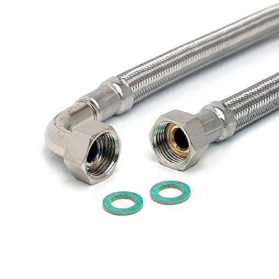 Abbildung von H2O Flex® Schlauchfritze DN13 Panzerschlauch 1/2&quot;ÜM x 90 Bogen mit Trinkwasserzulassung Flexibler Verbindungsschlauch Flexschlauch Edelstahlumflechtung Verlängerungsschlauch Überwurfmuttern