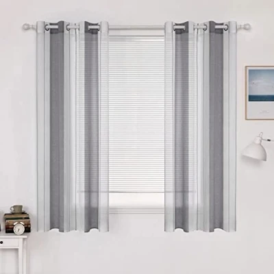 Abbildung von MIULEE Gardinen Gestreift Transparent mit Ösen, Voile Vorhänge Wohnzimmer Modern 2er Set, Vorhang Schlafzimmer Grau Weiss Muster, Halbtransparent Streifen 140X175 cm