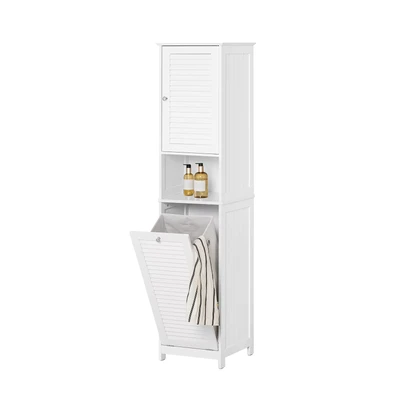 Abbildung von SoBuy Hochschrank BZR124 Badezimmerschrank mit Wäschesack Wäscheschrank Badezimmermöbel
