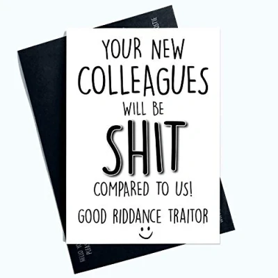 Abbildung von Peachy Antics Lustige neue Job Karten Kollegen Abschiedskarte Gute Riddance Verräter PC993