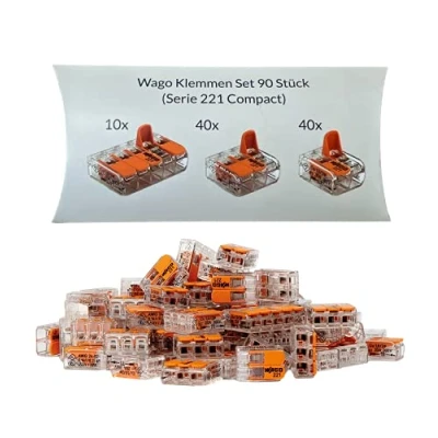 Abbildung von Wago Klemmen Set 90 Stück Serie 221 Compact 2, 3 und 5 polig 412 413 415 Orange
