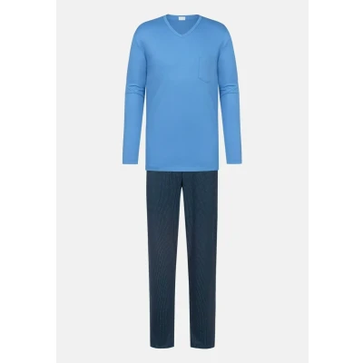 Abbildung von mey Anzug LANG Serie Micro SET Pyjama, Herren, Größe: 3XL, Recent blue