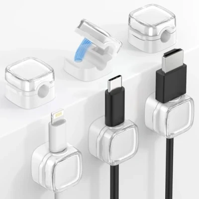 Abbildung von MoKo 6 Stück Magnetische Kabelschellen, Organizer Kabelmanagement, Kabelhalter Kabelclips Robust Magnetische, Kabel Management Clips für Nachttisch Schreibtisch Büro Auto Wand Glas, Weiß