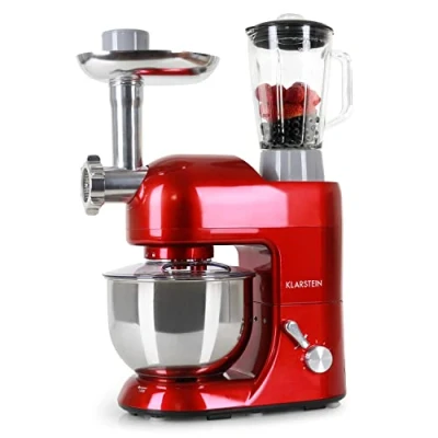 Abbildung von Klarstein Küchenmaschine mit Kochfunktion Lucia Rossa, 1800 W, 5.2 l Schüssel, Knetmaschine Teigmaschine Teigknetmaschine Rührmaschine Fleischwolf