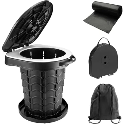 Abbildung von Campingtoilette Faltbar Camping Toiletten(WC) mit Deckel imodomio Mobile Toilette 10 Bio Toilettenbeuteln, ideal für Outdoor Camping, Indoors, Auto, Baugelände. Tragkraft bis 180kg