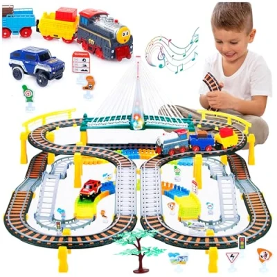 Abbildung von kinderplay Spielzeug Zug Elektrische Eisenbahn mit Rennbahn Bahngleise, Autorennbahn, (192 tlg)