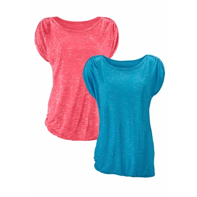 Abbildung von Lascana 2 PACK Tshirt print, Damen, Größe: 32/34, Koralle türkis