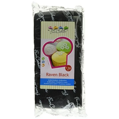 Abbildung von FunCakes Fondant Raven Black: Einfach zu Verwenden, Glatt, Elastisch, Weich und Schmeidig, Perfekt zum Dekorieren von Torten, Halal, Koscher Glutenfrei. 1 kg