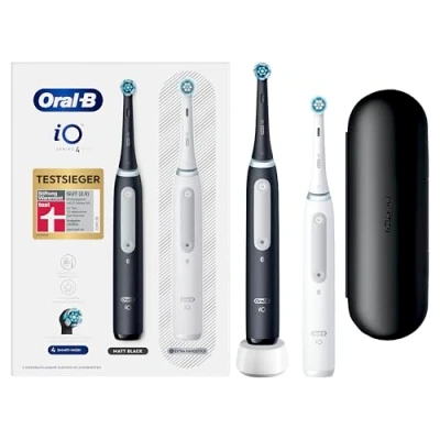 Abbildung von Oral B Elektrische Zahnbürste iO 4 Duopack, Aufsteckbürsten: 2 St., mit Magnet Technologie, Putzmodi, Reiseetui