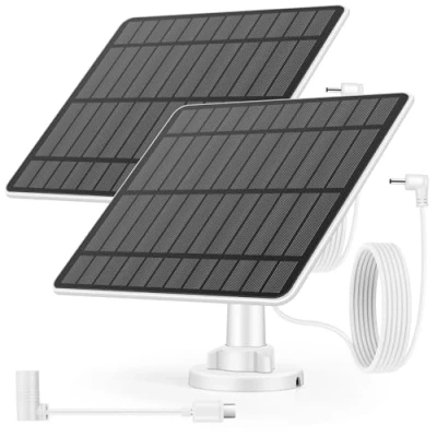 Abbildung von Weinsamkeit 5W Solarpanel für Überwachungskamera Aussen, Solarmodul Kompatibel mit Ring Spotlight Kamera Akku/Stick Up Cam Akku, Barrel Stecker zu USB C Adapter, 4M Kabel, IP65 Wasserdichtes(2 Pack)
