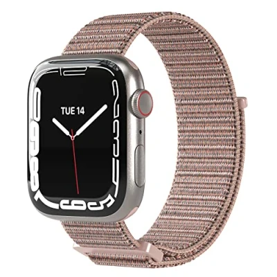 Abbildung von EAZY CASE Uhrenarmband Nylon Band für iWatch 9 8 7 6 5 4 3 2 1 SE Ultra, Klettverschluss Wechselband Stoff Apple Watch 38 mm 40 41 Rosé