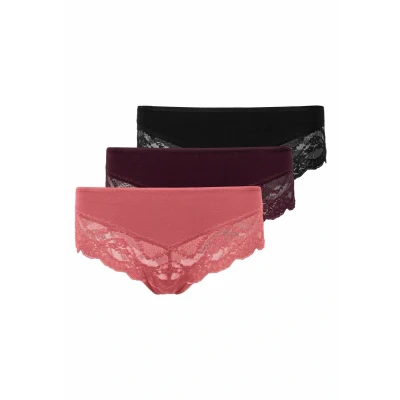 Abbildung von Snocks 3 PACK LACE Panties, Damen, Größe: XS, Mix mauve/weinrot/schwarz
