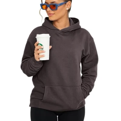 Abbildung von behype. Damen Oversize Hoodie Kapuzenpullover Einfarbig Basic Heavy Blank Pullover Unifarben Kapuzen Sweatshirt Für Frauen DC_Damen_8001 Anthra M