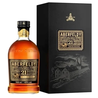 Abbildung von Aberfeldy 21 Jahre alter Highland Scotch Single Malt Whisky in edler Geschenkbox, im Eichenfass gereift, Sherry &amp; Bourbonfässern veredelt, ideal als Geschenkset, 40 Vol %, 70 cl/700 ml