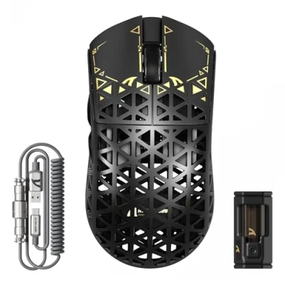 Abbildung von ATTACK SHARK R5 Ultra Carbonfaser Gaming Maus, 39g Superlight, 8000Hz Kabellose Mouse, 42000 DPI, PAW3950MAX Sensor, Nordic 52840 MCU, Bluetooth/2.4G/Kabelgebundene, mit Spiralkabel, PC/Mac, Schwarz