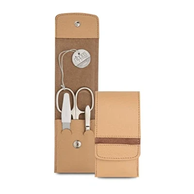 Abbildung von nippes Solingen Maniküre Set GAP, 3 teilig, Rindleder Etui mit Druckknopf, Beige braunem Kontraststreifen, Nagelpflege Set, Nagelschere Made in Germany