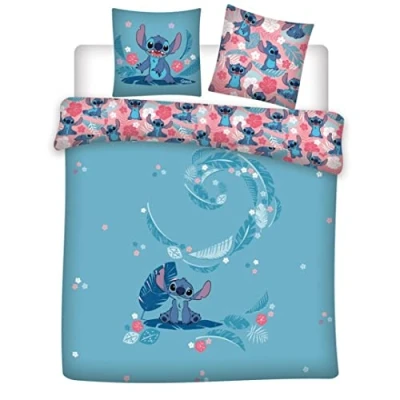 Abbildung von Aymax Bettwäsche für Doppelbett, Lilo und Stitch, aus Flanell, 100% Baumwolle, wendbar, 240 x 220 cm + 2 Kopfkissenbezüge 65