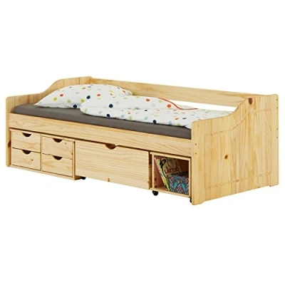 Abbildung von IDIMEX Funktionsbett SENTA, Bett mit Stauraum Kinderbett Jugendbett 90x200 Kiefer massiv natu