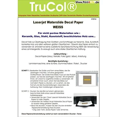 Abbildung von 5 Blatt Wasserschiebefolie Decal Papier Transfer Folie DIN A4 Weiss für Laserdrucker Kopierer WEIßE wasserabschiebefolie Transferfolie Transferpapier