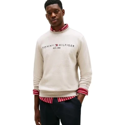 Abbildung von Tommy Hilfiger Herren Sweatshirt Logo ohne Kapuze, Beige (Heathered Pebble), M