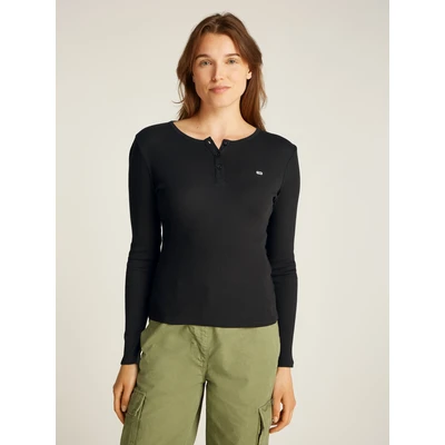 Abbildung von Tommy Jeans Curve Langarmshirt TJW SLIM BUTTON RIB in Großen Größen, Rippoptik, mit Loogstickerei