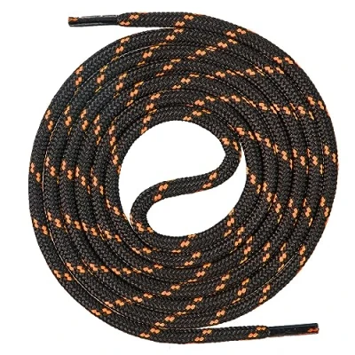 Abbildung von Mount Swiss runde Premium Schnürsenkel für Arbeitsschuhe, Wanderschuhe und Trekkingschuhe Polyester ø 4,5 mm sehr reißfest Farbe Schwarz Neonorange Länge 180cm