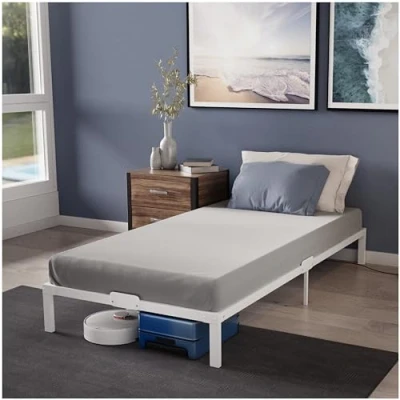 Abbildung von Dreamzie Bett 90x200 aus Metall Bettgestell 90 x 200 für Matratze Einzelbett, Höche 35 cm Großer Stauraum, Leicht zu Montieren und Stabil Weiß Lattenrost