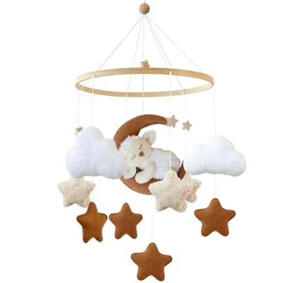 Abbildung von Mobile Baby Bettglocke mit Schafe, Sterne, Wolken, Mond Mädchen Hängende Windspiel für Babybett Kinderbett(AA)