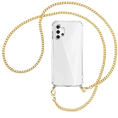 Abbildung von mtb more energy® Handykette kompatibel mit Samsung Galaxy A32 5G (SM A326, 6.5&#039;&#039;) Metallkette (Gold) Smartphone Hülle zum Umhängen Anti Shock Full TPU Case