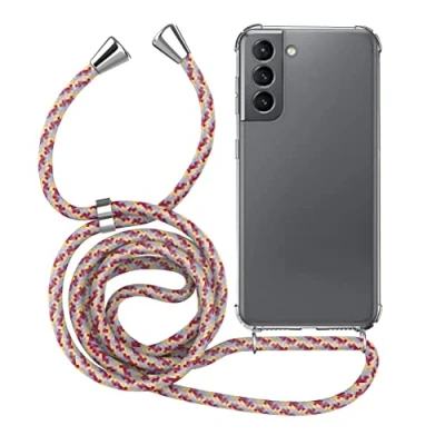 Abbildung von MyGadget Handykette für Samsung Galaxy S21 [ TPU Hülle mit verstellbaren Band ] Handyhülle Handyband zum Umhängen Kordel Schnur Case Schutzhülle Pink Muster