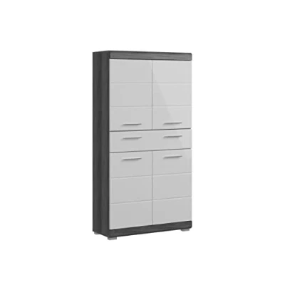 Abbildung von xonox.home Badezimmer Scout X06B2715 Midischrank Hochschrank Schrank Badezimmerschrank in Front weiß Hochglanz Korpus rauchsilber Nb.ca.74x141x31 cm