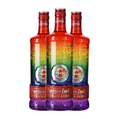 Abbildung von Gin Puerto de Indias Strawberry Rainbow 70 cl (Karton mit 3 Flaschen von cl)