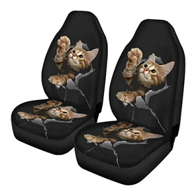Abbildung von Woisttop 3D Katzen Vordersitzbezüge, vollständiges Set von 2 Fahrzeugsitzbezügen für die meisten Fahrzeuge, Autos, Limousinen, Lkw, SUV, Van.
