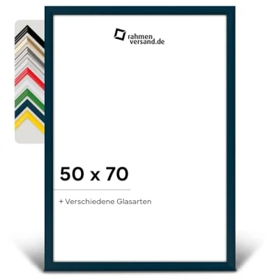 Abbildung von PANORAHMA Bilderrahmen Kunststoff 50 x 70 cm, Blau/Bilder Rahmen zum Aufhängen/Kunststoff mit Echtglas