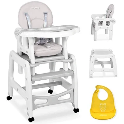 Abbildung von Ricokids Sinco Kinderhochstuhl Babyhochstuhl Mitwachsender Multifunktions Hochstuhl 5in1 Tisch + Babystuhl Regulierbar Schaukelfunktion 3 fache Neigungsverstellung der Rückenlehne (Grau)
