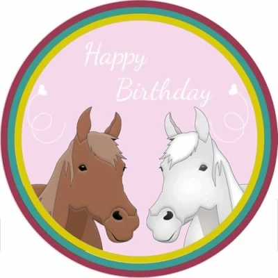 Abbildung von Essbarer Tortenaufleger Pferdeköpfe Happy Birthday // Kuchendekoration Pferde Kuchendeko (Zuckerpapier)