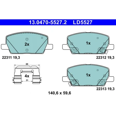 Abbildung von ATE 13.0470 5527.2 Bremsbelagsatz mit akustischer Verschleißwarnung Zubehör OPEL: Mokka / X, Astra J Sports Tourer, Zafira C Tourer