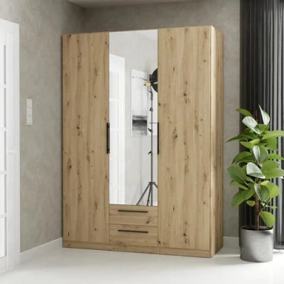 Abbildung von Forte CADIXO Kleiderschrank 150 155, Moderner Scandi Schrank mit Spiegel, 3 türig, Artisan Eiche, 150,6 cm breit, 212,9 hoch, 58,9 tief