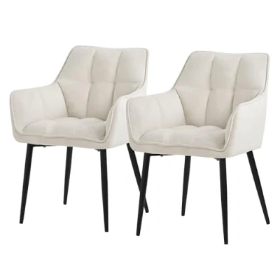 Abbildung von ML Design Esszimmerstühle 2er Set aus Frotteestoff, Creme, Küchenstuhl mit dickem gepolsterter Sitz &amp; Metallbeinen, Wohnzimmerstuhl Rücken und Armlehnen, Polsterstuhl, Ergonomischer Loungesessel