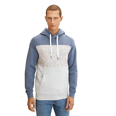 Abbildung von TOM TAILOR Herren Hoodie im Colourblocking 1032925, 30193 Ordinary Grey Melange, M