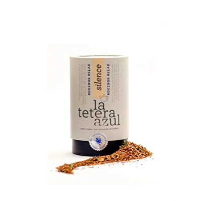 Abbildung von LA TETERA AZUL Premium Rooibos Infusion mit Tila, Melissa und Orangenblüte. Entspannende Infusion. Entspannen Sie sich. Bulk Pot von 115 Gramm für 46 Infusionen.