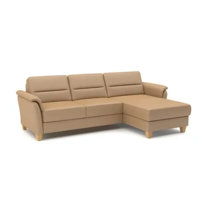 Abbildung von CAVADORE Leder Ecksofa Palera mit Longchair / Landhaus Couch Federkern, Schlaffunktion + Bettkasten 244 x 89 163 Beige