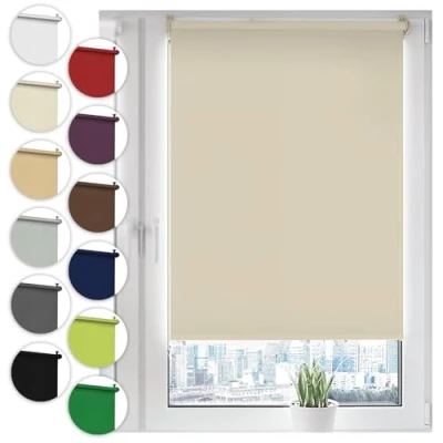 Abbildung von Verdunkelungsrollo Klemmfix ohne Bohren 45cm x 130cm Creme Verdunklungsrollo Fensterrollo Rollo Seitenzugrollo Klemmrollo für Fenster &amp; Tür