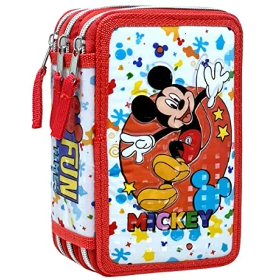 Abbildung von Clondo Federmäppchen 44 Stück, für Micky Maus Mäppchen, Mehrfarbig, Federtasche Schreibwaren, Etui mit Stiften, Kugelschreiber, &amp; mehr, Kinder, Mädchen Jungen, Grundschule, 3 Fächer